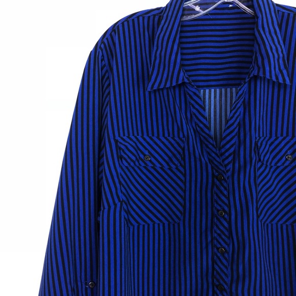 Vintage Blue Black Long Sleeve Button Up Size Medium - Picture 4 of 8